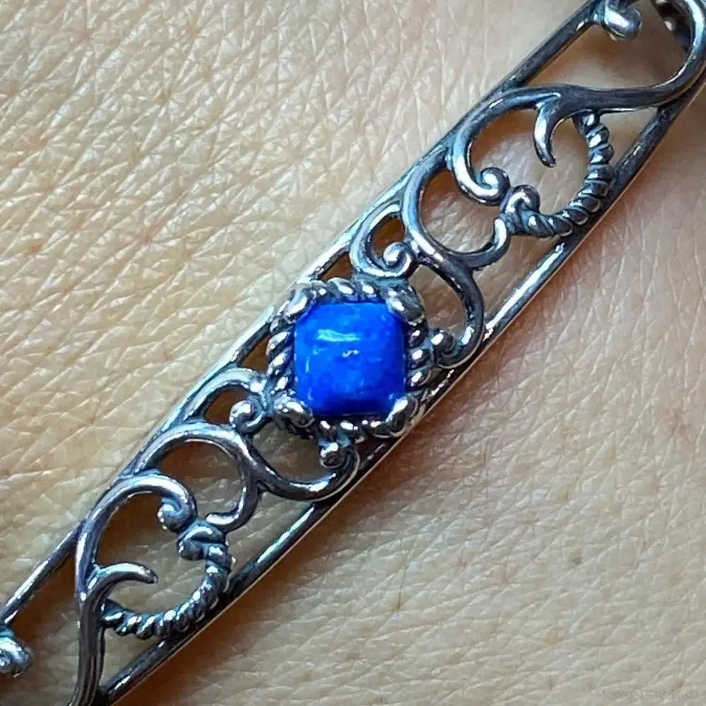 Carolyn Pollack Sterling Silver Denim Lapis Thin Decorated Bracelet For Women